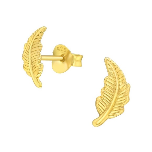 14k Gold Vermeil Leaf Stud Earrings - Picture 1 of 8